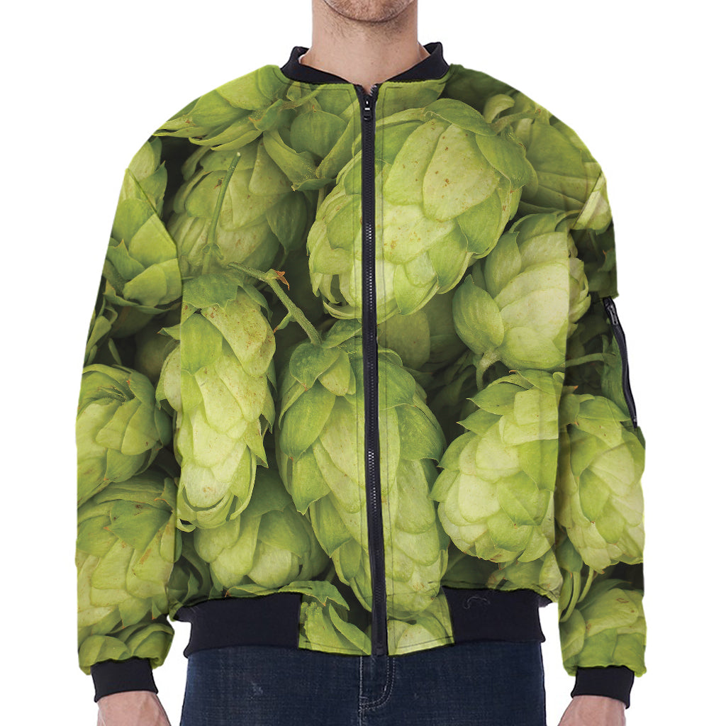 Fresh Hop Cone Print Zip Sleeve Bomber Jacket