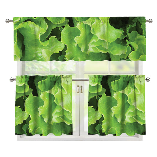 Fresh Lettuce Leaves Print 3 Piece Kitchen Curtains