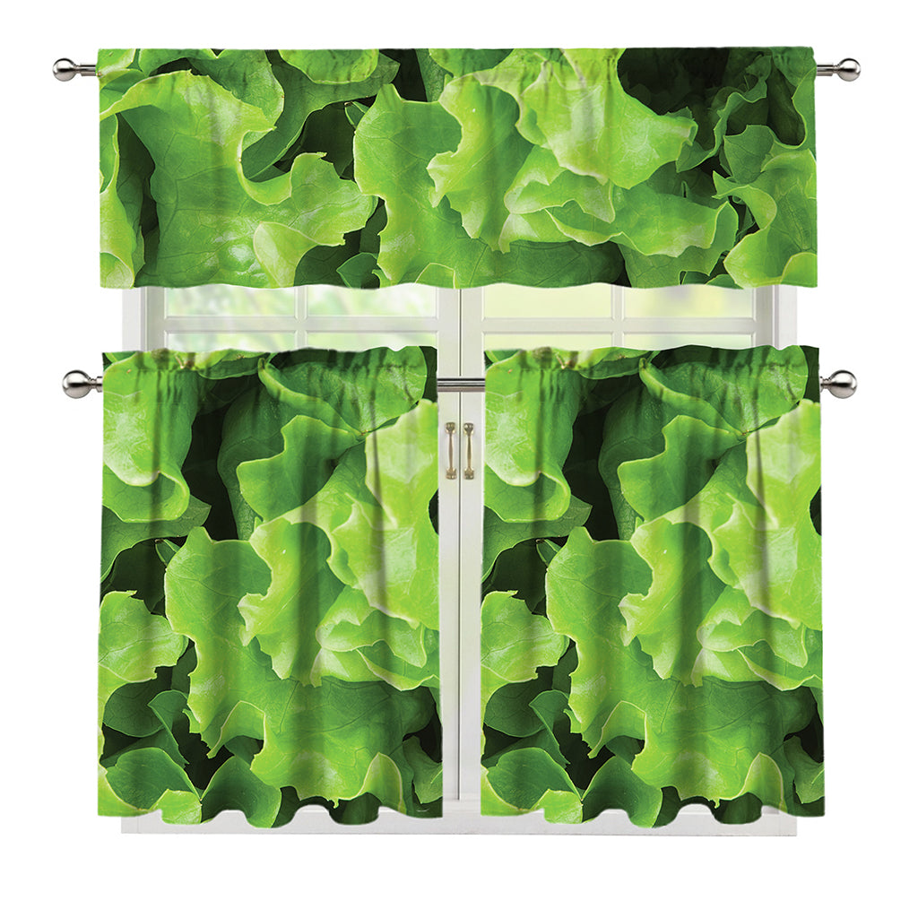 Fresh Lettuce Leaves Print 3 Piece Kitchen Curtains