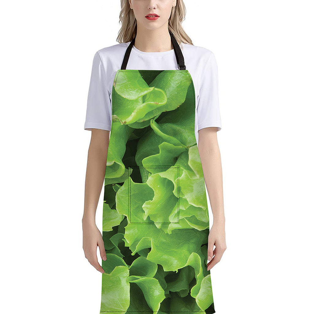 Fresh Lettuce Leaves Print Bib Apron With Pocket