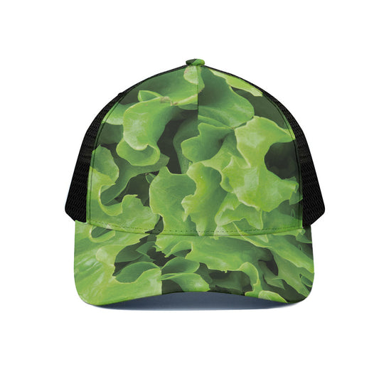 Fresh Lettuce Leaves Print Black Mesh Trucker Cap