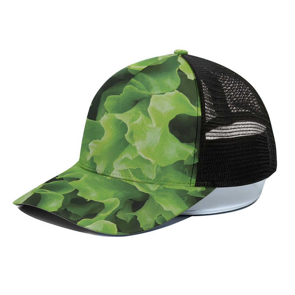 Fresh Lettuce Leaves Print Black Mesh Trucker Cap