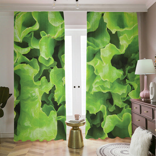 Fresh Lettuce Leaves Print Blackout Pencil Pleat Curtains