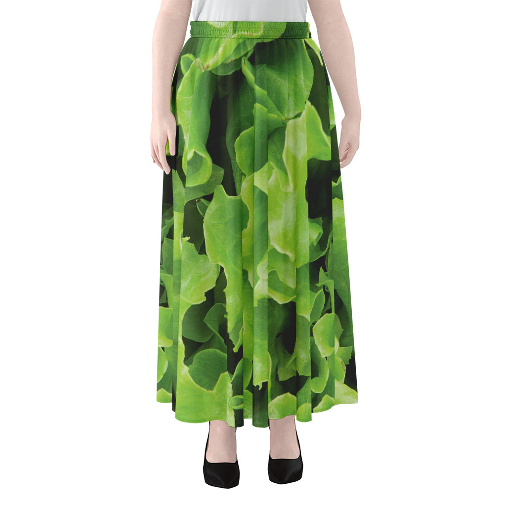 Fresh Lettuce Leaves Print Chiffon Maxi Skirt
