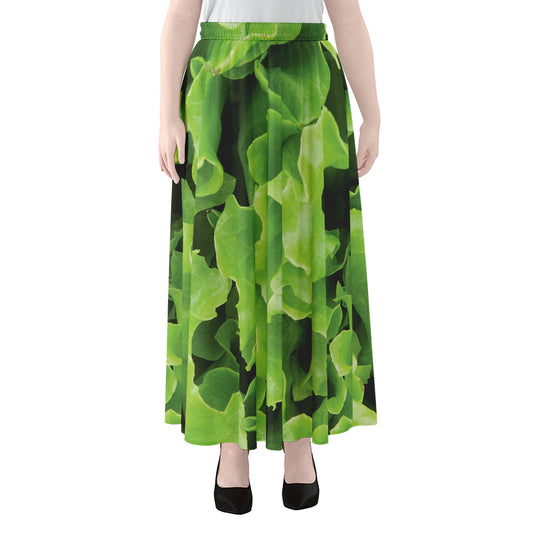 Fresh Lettuce Leaves Print Chiffon Maxi Skirt