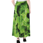 Fresh Lettuce Leaves Print Chiffon Maxi Skirt