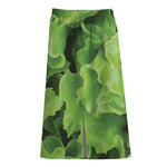Fresh Lettuce Leaves Print Cotton Front Slit Maxi Skirt