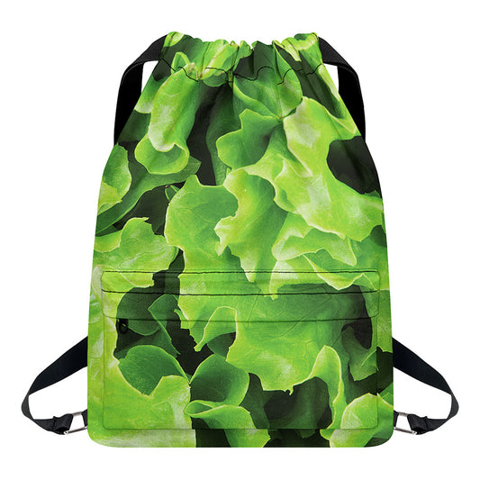 Fresh Lettuce Leaves Print Drawstring Backpack
