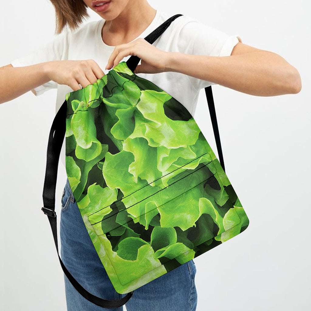 Fresh Lettuce Leaves Print Drawstring Backpack