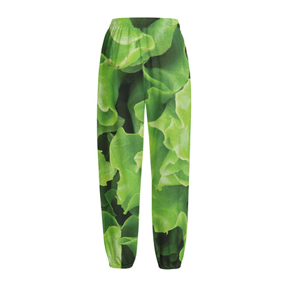 Fresh Lettuce Leaves Print Fleece Lined Knit Pants