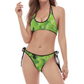 Fresh Lettuce Leaves Print Halter Scoop Tie Side Bikini