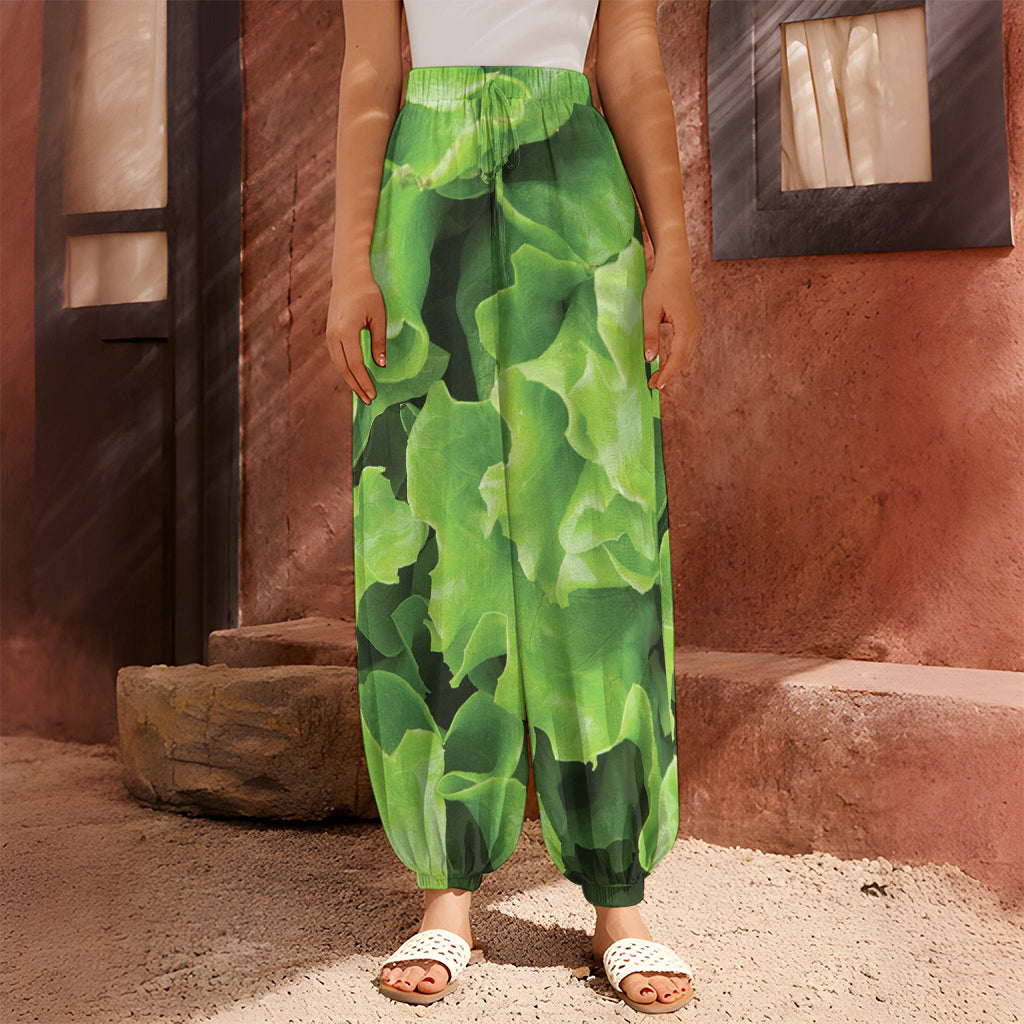 Fresh Lettuce Leaves Print Harem Pants