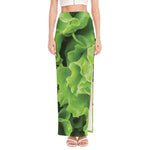 Fresh Lettuce Leaves Print High Slit Maxi Skirt
