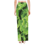 Fresh Lettuce Leaves Print High Slit Maxi Skirt