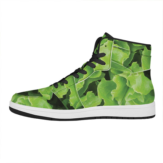 Fresh Lettuce Leaves Print High Top Leather Sneakers