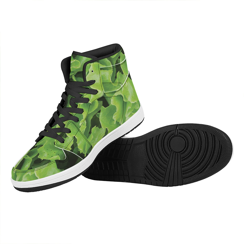 Fresh Lettuce Leaves Print High Top Leather Sneakers