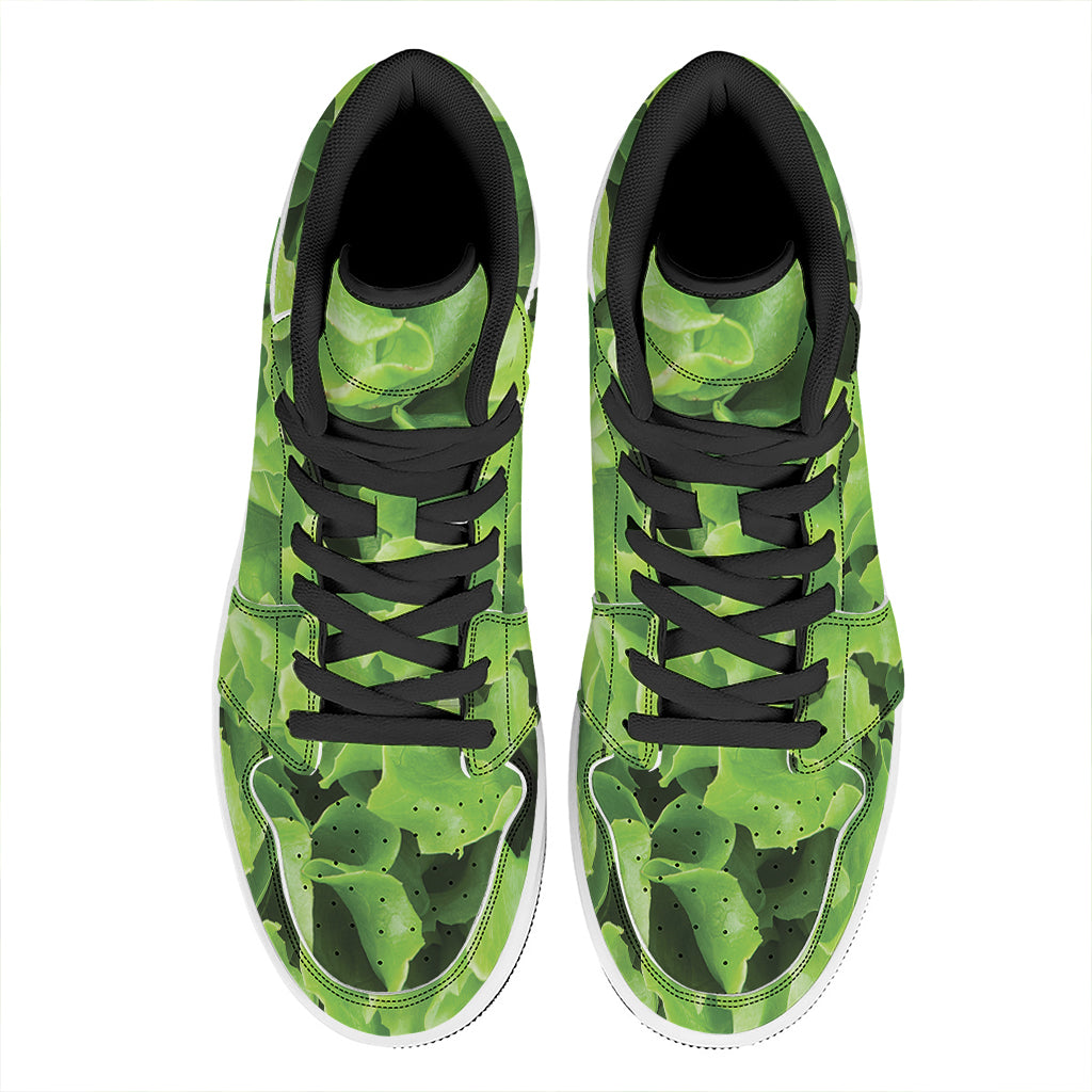 Fresh Lettuce Leaves Print High Top Leather Sneakers