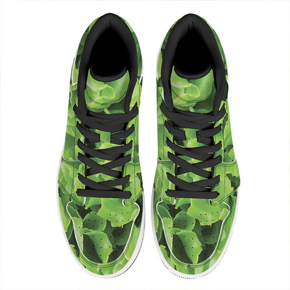 Fresh Lettuce Leaves Print High Top Leather Sneakers