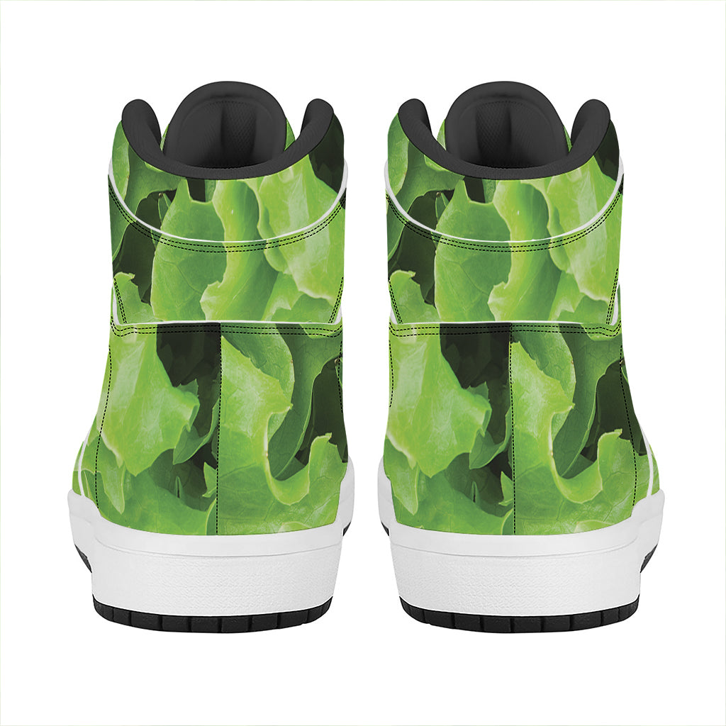 Fresh Lettuce Leaves Print High Top Leather Sneakers