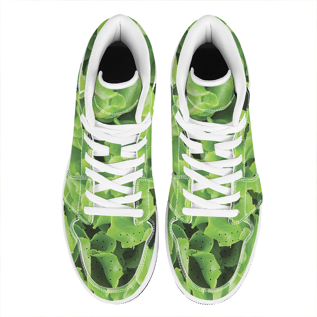 Fresh Lettuce Leaves Print High Top Leather Sneakers