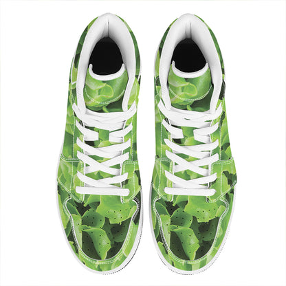 Fresh Lettuce Leaves Print High Top Leather Sneakers