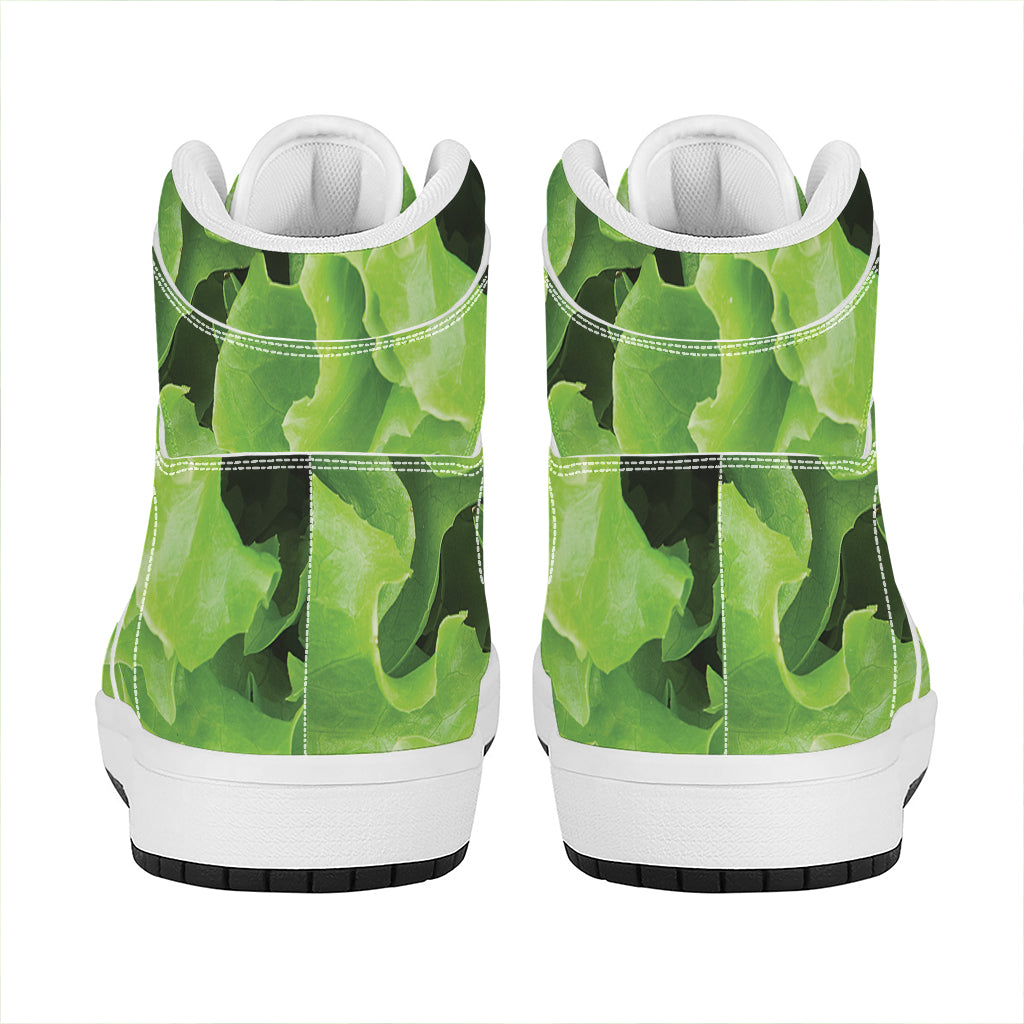 Fresh Lettuce Leaves Print High Top Leather Sneakers
