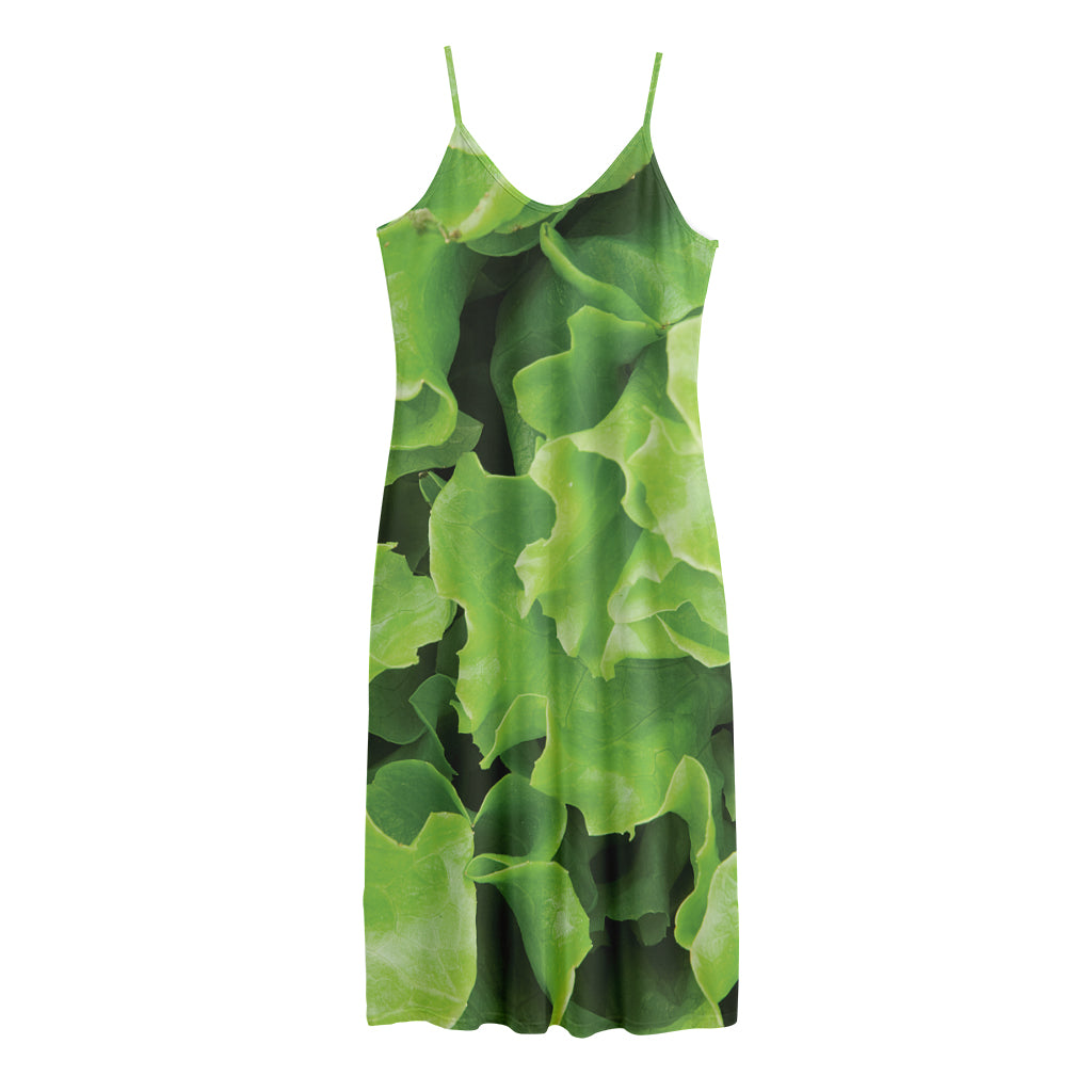 Fresh Lettuce Leaves Print Jersey Midi Cami Dress