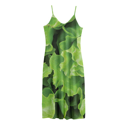 Fresh Lettuce Leaves Print Jersey Midi Cami Dress