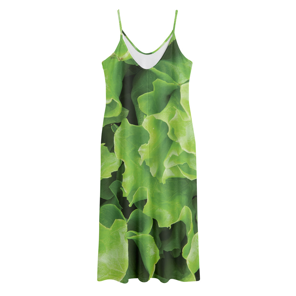 Fresh Lettuce Leaves Print Jersey Midi Cami Dress