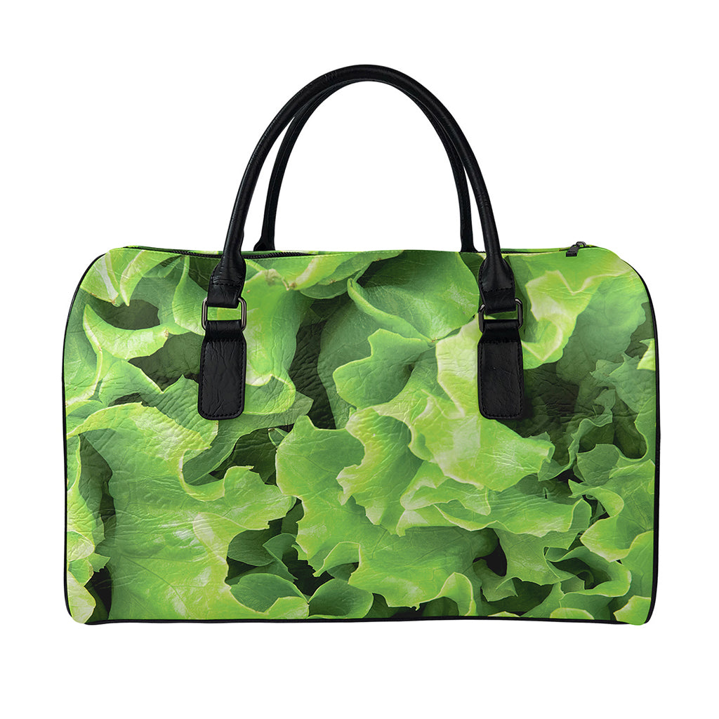 Fresh Lettuce Leaves Print Leather Duffle Bag