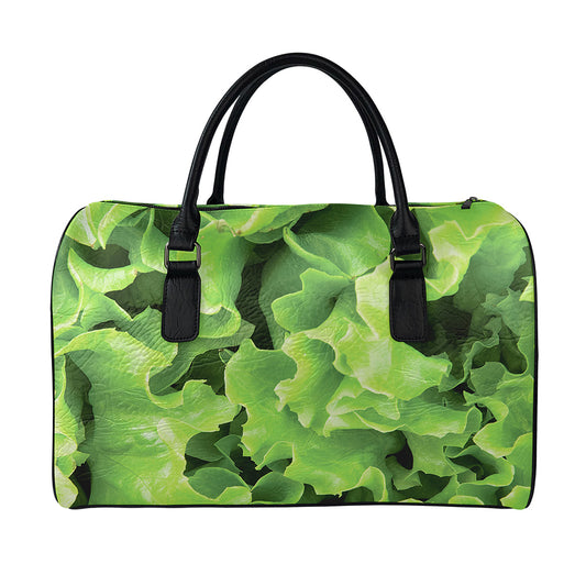 Fresh Lettuce Leaves Print Leather Duffle Bag