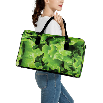 Fresh Lettuce Leaves Print Leather Duffle Bag