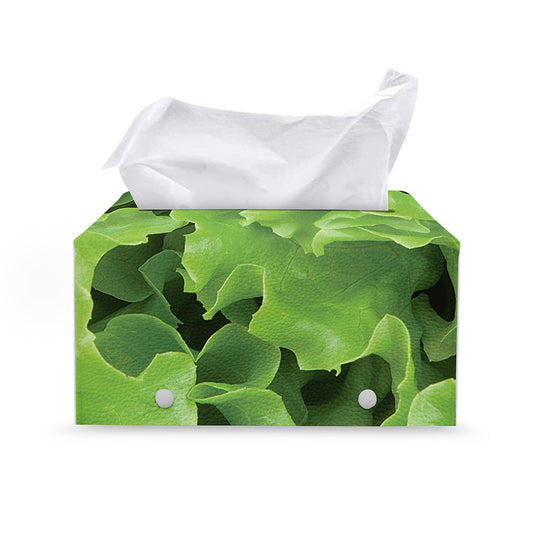 Fresh Lettuce Leaves Print Leather Tissue Box Cover