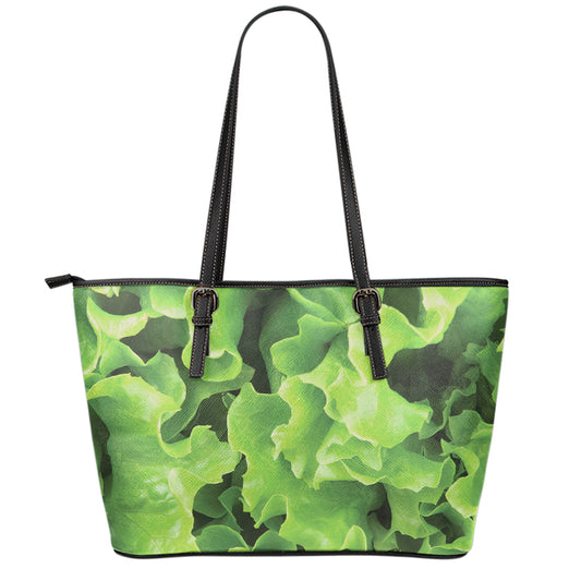 Fresh Lettuce Leaves Print Leather Tote Bag