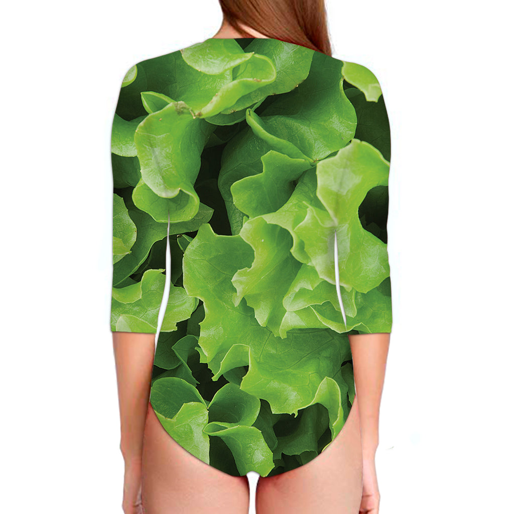 Fresh Lettuce Leaves Print Long Sleeve Swimsuit