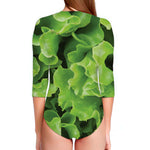 Fresh Lettuce Leaves Print Long Sleeve Swimsuit