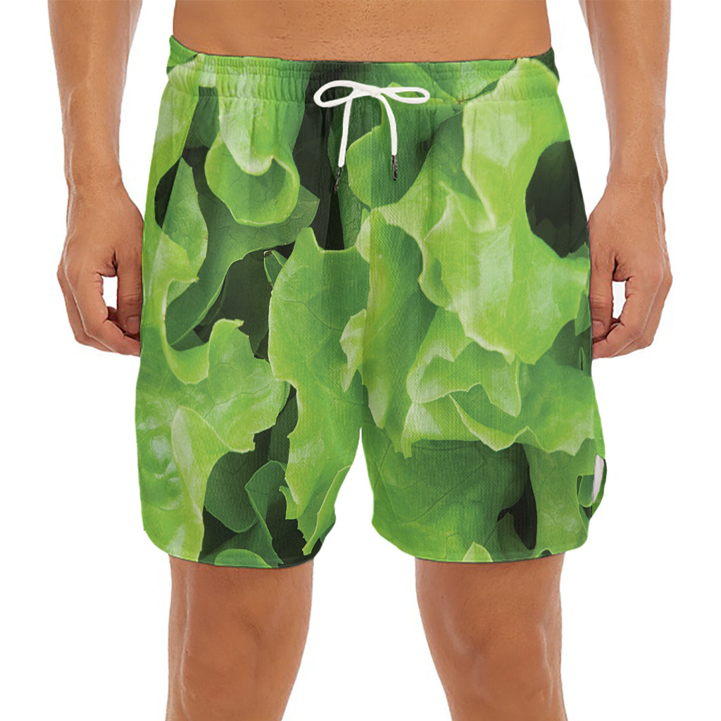 Fresh Lettuce Leaves Print Men's Split Running Shorts