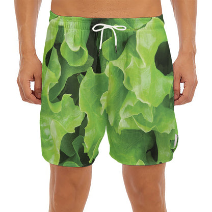 Fresh Lettuce Leaves Print Men's Split Running Shorts