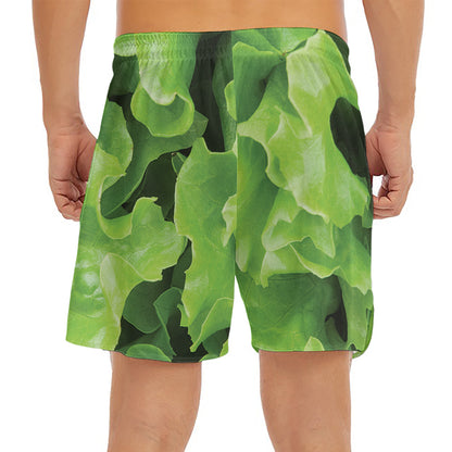 Fresh Lettuce Leaves Print Men's Split Running Shorts