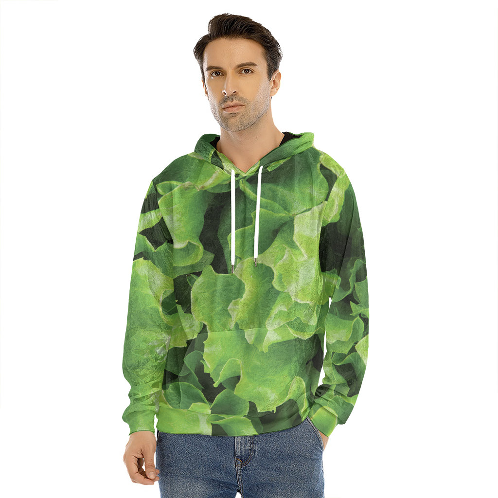Fresh Lettuce Leaves Print Men's Velvet Pullover Hoodie