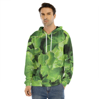 Fresh Lettuce Leaves Print Men's Velvet Pullover Hoodie
