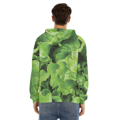 Fresh Lettuce Leaves Print Men's Velvet Pullover Hoodie