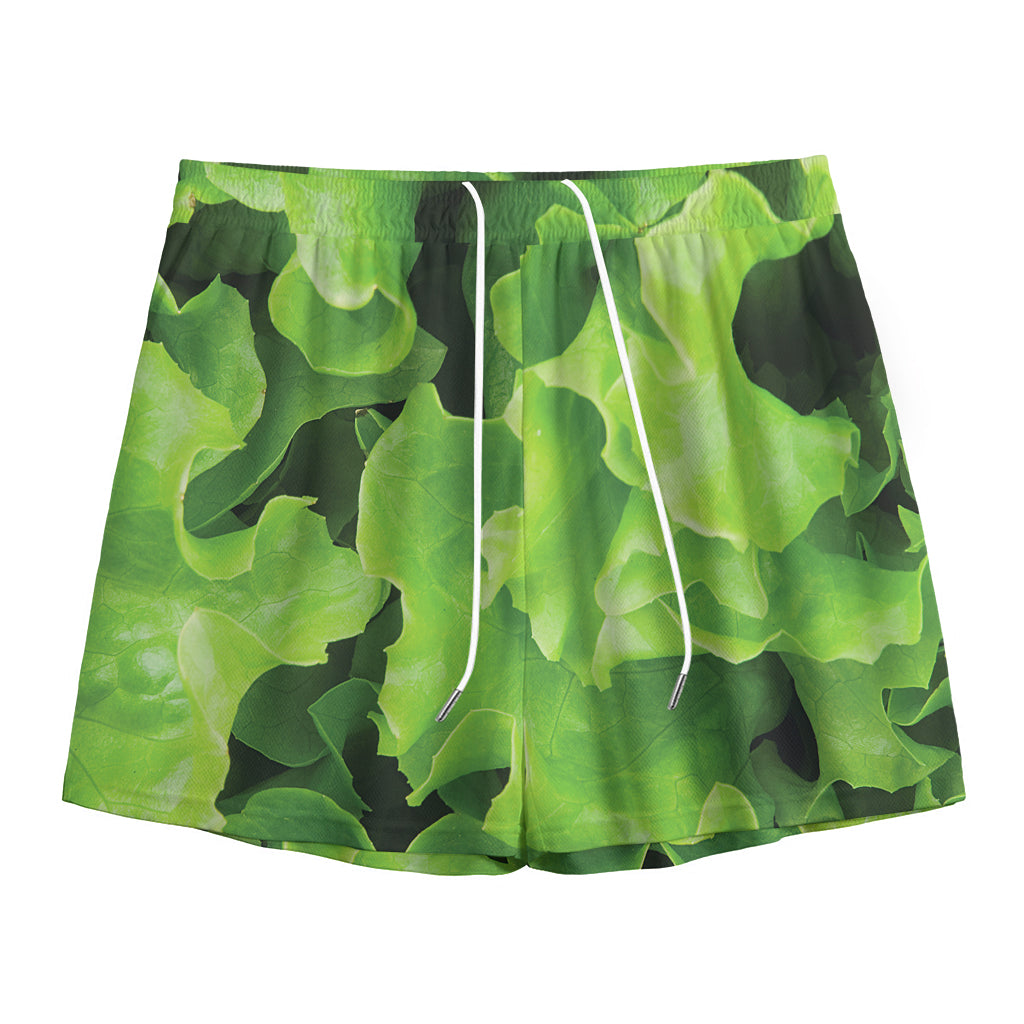 Fresh Lettuce Leaves Print Mesh Shorts
