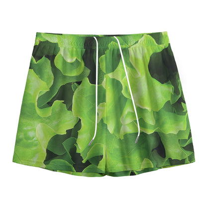 Fresh Lettuce Leaves Print Mesh Shorts