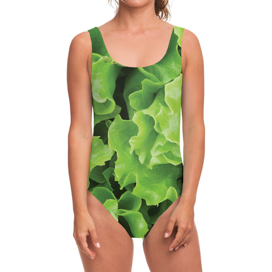 Fresh Lettuce Leaves Print One Piece Swimsuit