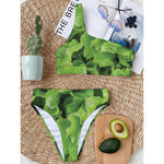 Fresh Lettuce Leaves Print One Shoulder Bikini Top