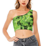 Fresh Lettuce Leaves Print One Shoulder Crop Top