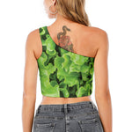 Fresh Lettuce Leaves Print One Shoulder Crop Top