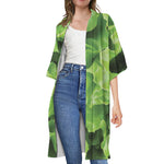 Fresh Lettuce Leaves Print Open Front Beach Cover Up