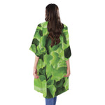 Fresh Lettuce Leaves Print Open Front Beach Cover Up